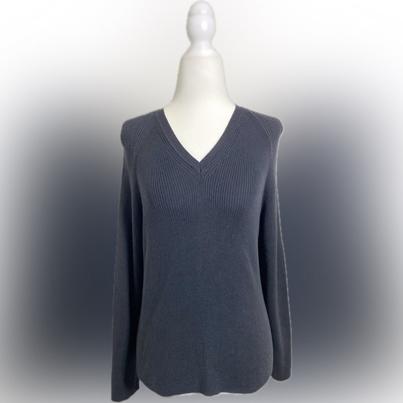 JEANNE PIERRE Sweaters - Large JEANNE PIERRE Black Cotton Long Sleeve Ribbed Sweater